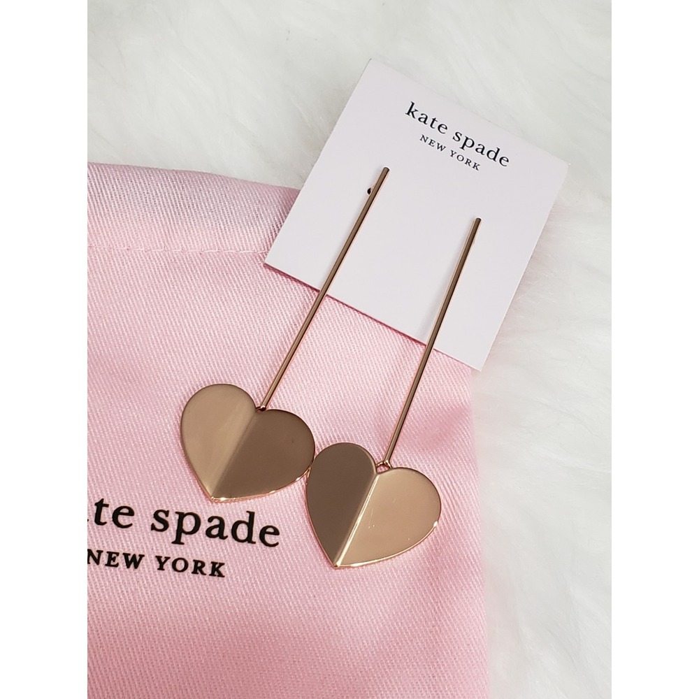 NEW ROSE GOLD Kate Spade Heritage Spade Heart Drop Linear Earrings Dangle
